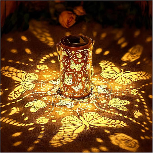 Christmas Gifts for Women Butterfly Solar Lanterns Outdoor Waterproof Hanging Solar Lights Butterfly Gifts for Women Men Metal Decorative LED Lanterns for Garden Decor,Yard,Patio,Lawn,Tabletop,Pathway
