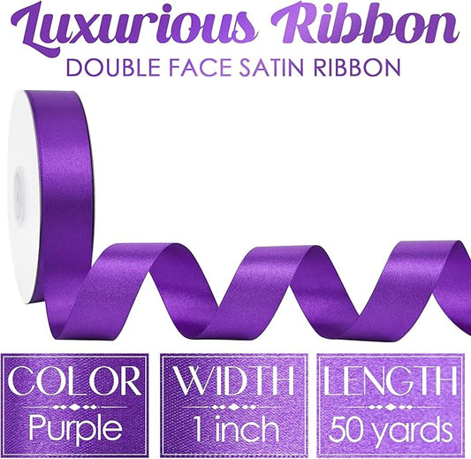 MEEDEE Purple Ribbon 1 Inch Purple Satin Ribbon Lux Double Faced Satin Ribbons by 50 Yards Polyester Wrapping Ribbons for Crafts, Weddings, Flower Bouquet, Holiday Decorating