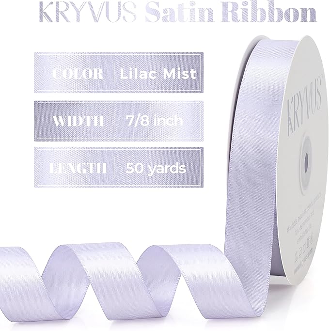 Lilac Mist Satin Ribbon, Double Faced 7/8 Inch X 50 Yards Lilac Mist Ribbon, Premium Satin Ribbon for Gift Wrapping, Crafts, Hair Bow Making, Sewing, Flower Bouquet, Wedding Party Decor