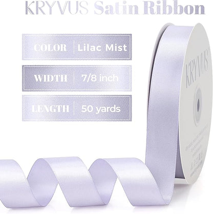Lilac Mist Satin Ribbon, Double Faced 7/8 Inch X 50 Yards Lilac Mist Ribbon, Premium Satin Ribbon for Gift Wrapping, Crafts, Hair Bow Making, Sewing, Flower Bouquet, Wedding Party Decor