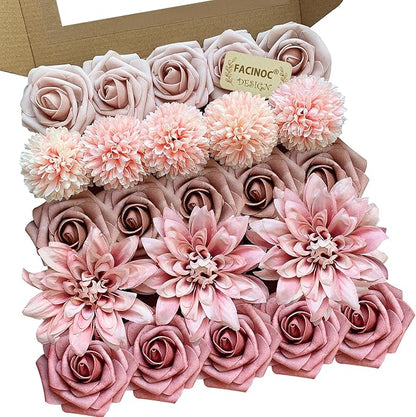 Dusty Roses Artificial Flowers Pink Fake Flower Bulk for DIY Wedding Bouquet Bridal Baby Shower Centerpiece Table Decorations Silk Faux Floral Arrangements for Party Home Decor Indoor