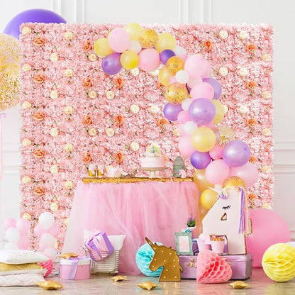 FUHSY Pink Flower Wall Backdrop 3D Rose Flower Wall Panel 12 Packs 15 x 15 Inch Artificial Flower Wedding Backdrop for Photo Floral Background for Bridal Shower Birthday Party Stage Room Decor