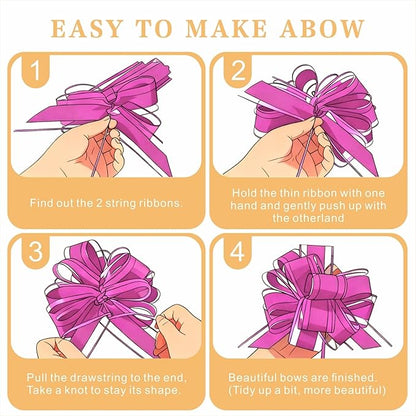 10-Pack Blush Pink Pull Bows for Gift Wrapping - 6 Inch Reusable Ribbon Bows, Large Instant Floral Decor Bows for Wedding, Christmas, Birthday Decor, Gift Basket & Party Decorations