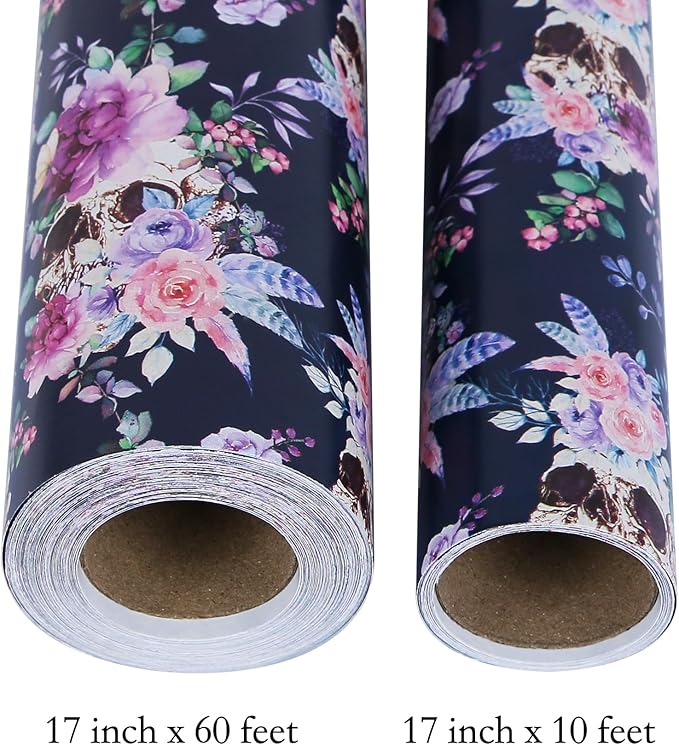 Aimyoo Purple Floral Wrapping Paper Jumbo Roll 17 in x 60 ft, Daylily Flower Gift Wrap for Wedding Birthday Bridal Shower