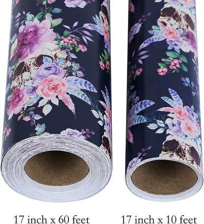Aimyoo Purple Floral Wrapping Paper Jumbo Roll 17 in x 60 ft, Daylily Flower Gift Wrap for Wedding Birthday Bridal Shower