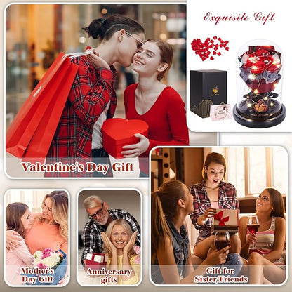 Christmas Rose Gifts for Women Birthday Gifts,Beauty and the Beast Rose in Glass Dome with 2 Light Modes, Enchanted rose Flower Roses Bouquets Christmas Women Gifts for Mom Wife Girlfriend Sister