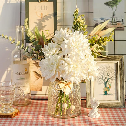 Der Rose Fake Flowers in Vase Silk Artificial White Flowers Arrangements with Glass Vase for Dinning Coffee Table Centerpieces Home Kitchen Farmhouse Wedding Decor