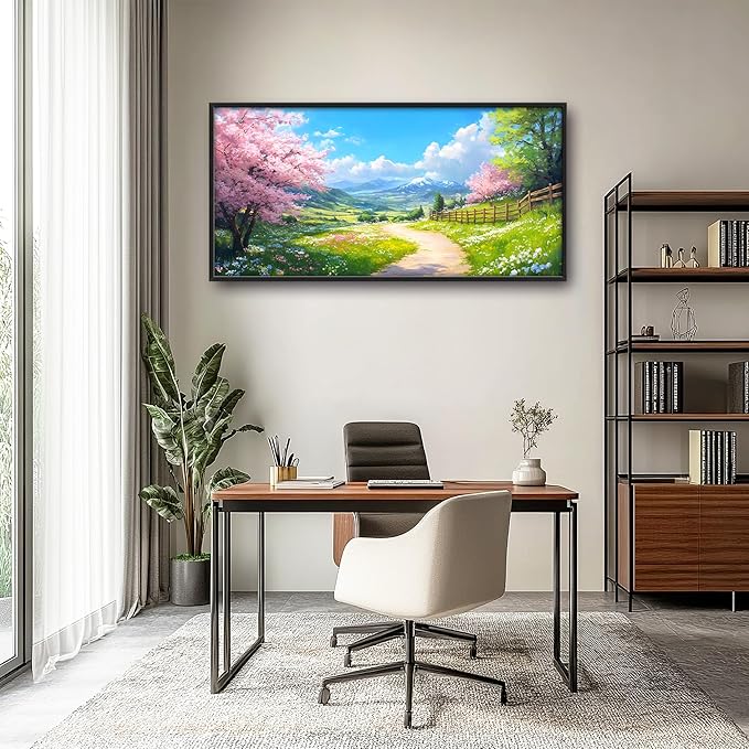 Mountain Trees Large Wall Art Framed Nature Scenery Wall Decor for Living Room Country Road Pictures Oversized Canvas Print Painting Modern Extra Large Framed Artwork for Bedroom Office 60"x30"