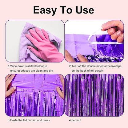 2 Pack 3.28 ft x 6.56 ft Purple Tinsel Curtain Party Backdrop - Metallic Foil Tinsel Fringe Backdrop Door Fringe for Birthday Graduation Wedding Party Photo Backdrop.