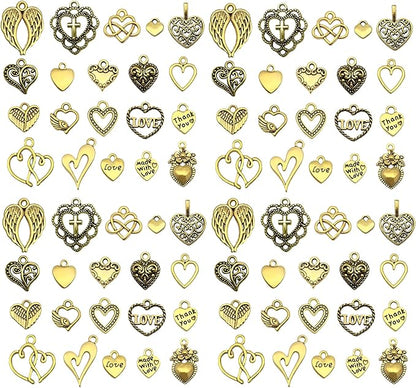 WOCRAFT 60pcs Antique Gold Heart Valentine's Day Wedding Charms for Jewelry Making Sets DIY Necklace Bracelet Keychain Crafting Charms Kit Craft Supplies (SN918)