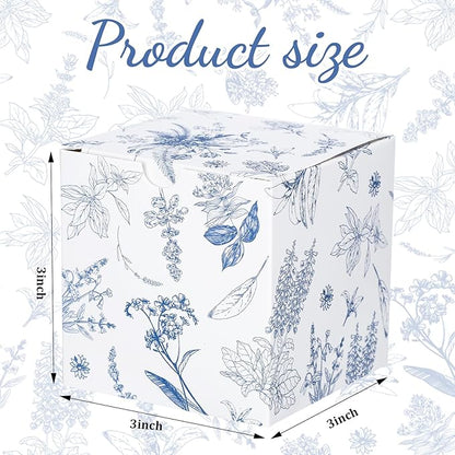 TecUnite 50 Pcs 3x3x3'' Blue Floral Paper Gift Candy Boxes Chinoiserie Flower Paper Gift Box Small Blue White Hydrangea Party Packaging Bag for Wedding Birthday Cardstock Shower Party Supply Decor
