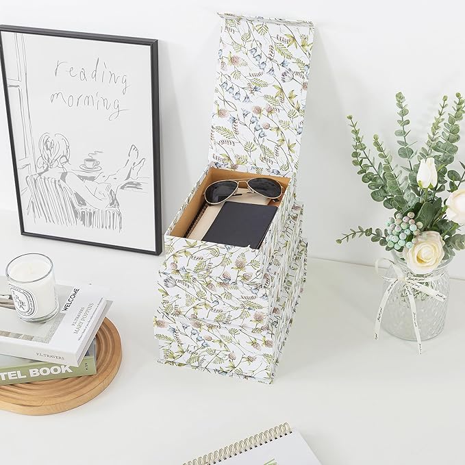 Soul & Lane Decorative Cardboard Storage Boxes, Set of 3 Floral Pattern Keepsake Boxes with Magnetic Closure, Nesting Memory Storage for Organizing and Home Décor, Wild Garden