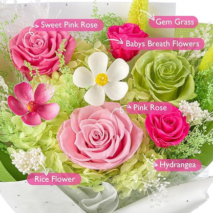 Eterfield Flowers for Delivery Prime, Forever Flower Bouquet, Preserved Pink Roses Birthday Gifts for Her Women Wife Mom Grandma Graduation Valentine's Day Mother's Day