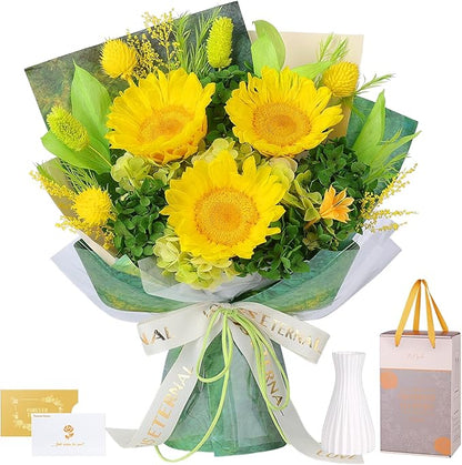 Preserved Sunflower Bouquet - Forever Flowers for Delivery, Long-Lasting Flower with Gift Box, Eternal flowers Bouquet for Mothers, Mom, Wife Anniversary Birthday Gifts for Women and Her