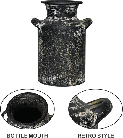 Rustic Vintage Metal Flower Vase for Decor Milk Jug Small Vases for Flowers Kitchen Decorations, Cylindrical,Perfect for Kitchen, Dining Room, Living Room,Housewarming Gift (Black)