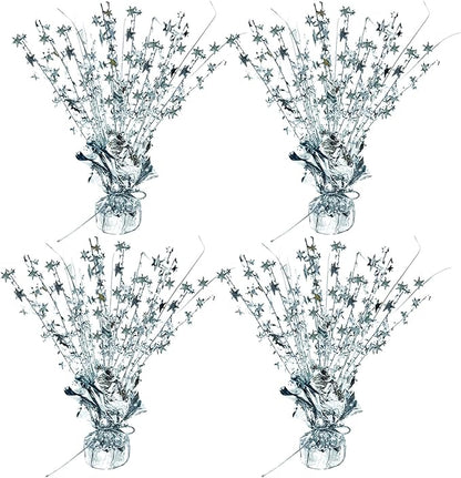 ALISSAR 4-Pack Glitter Silver Star Centerpieces-Table Decorations for Home Decor Birthday Wedding Anniversary Decor (Silver)