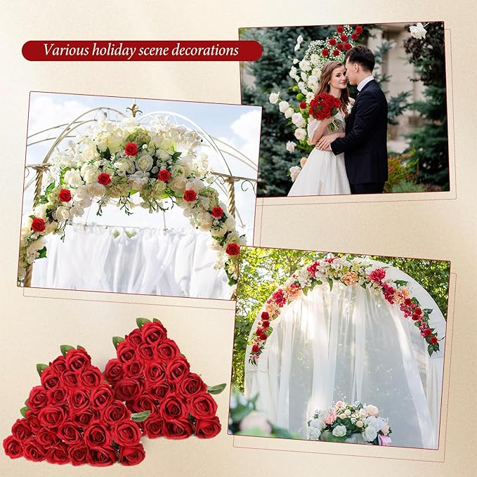 Hotop 40 Pcs Rose Artificial Flowers Bulk with Long Stem,Realistic Silk Fake Roses Bouquet for Home Wedding Centerpieces Party Table Decoration Valentines Gifts(Red)