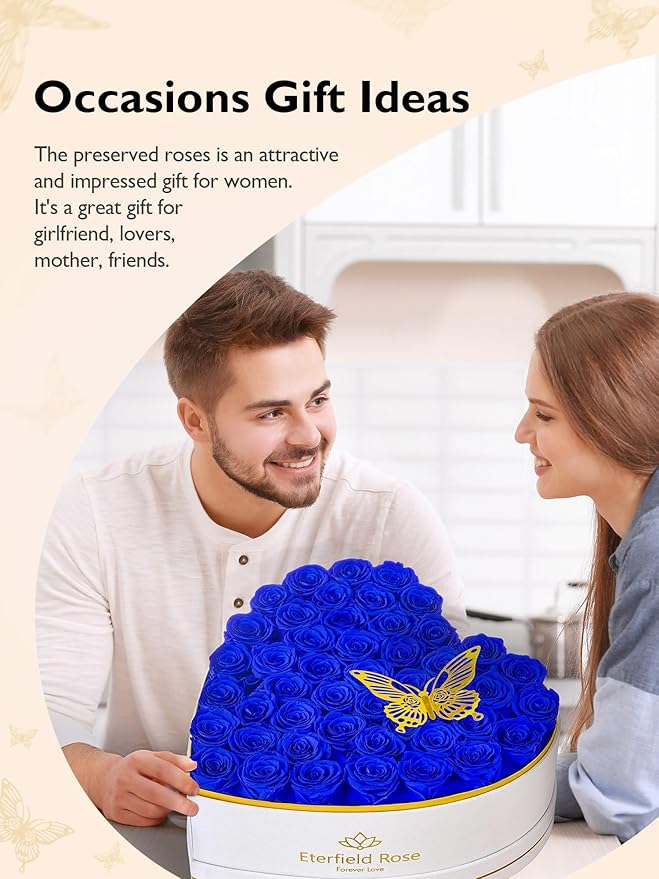 Eterfield 47 Forever Flowers in Heart Shape Box, Preserved Roses That Last a Year Preserved Flowers Birthday Gifts for Her Mom Women Wife Anniversary Valentines Day Mothers Day Christmas, Royal Blue