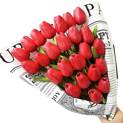 UKELER 24 Pcs Artificial Tulip Flowers Dark Pink Real Touch PU Tulip Flowers for Floral Arrangement Centerpiece Wedding Bouquet Table Decoration Birthday Mother Gift