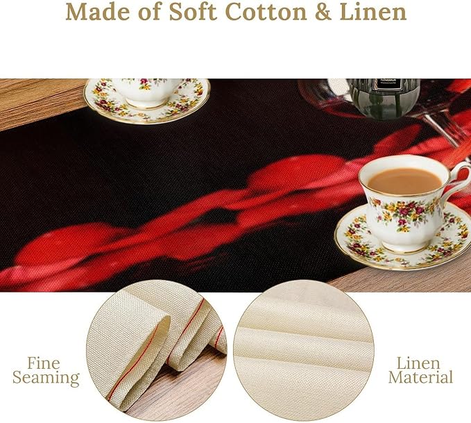Red Wine Rose Table Runner Romantic Festival Candle Red Rose Dinner Runner for Farmhouse Cabin Home Kitchen Dining Holiday Wedding Party Decor 13x36in