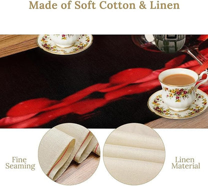 Red Wine Rose Table Runner Romantic Festival Candle Red Rose Dinner Runner for Farmhouse Cabin Home Kitchen Dining Holiday Wedding Party Decor 13x36in