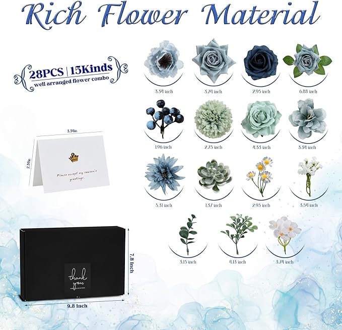 Artificial Flowers Combo Box, Fake Silk Foam Flower Mix with Wire Stem, DIY Wedding Bridal Bouquet Shower Party Home Décor (30-40 Pieces)