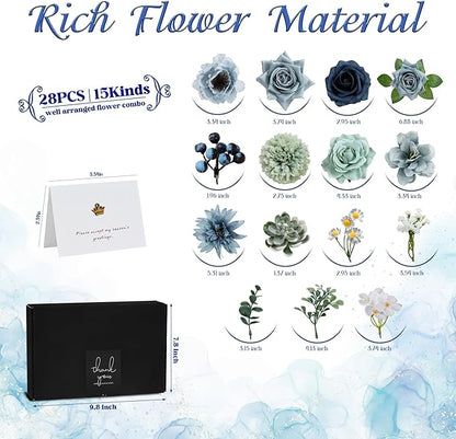 Artificial Flowers Combo Box, Fake Silk Foam Flower Mix with Wire Stem, DIY Wedding Bridal Bouquet Shower Party Home Décor (30-40 Pieces)