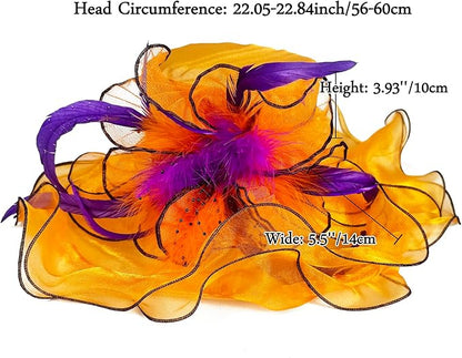 Organza Derby Hats for Women Wide Brim Fascinator Hat Rose Flower Wedding Tea Party Hat