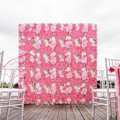 Artificial Flower Wall Panels - 12-Piece Set of 15x15 Inch Silk Roses Floral Backdrop Ideal for Wedding Celebrations, Festive Party Background and Elegant Home Decor -Pink