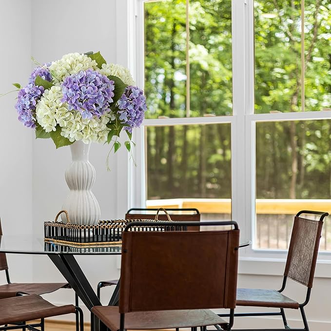 4 Pcs Purple Real Touch Hydrangeas Artifical Flowers 20'' Long Stem Flower for Home Decor Spring Table Centerpiece Party Kitchen Living Room Wedding Decor