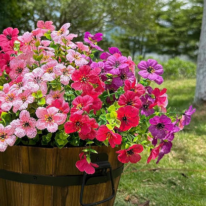 12 Bundles Artificial Flowers for Outdoor,No Fade UV Resistant Fake Flowers,Faux Plants for Outside Hanging Planters,Artificial Plants for Porch Garden Home Wedding Decor(Fuchsia,Purple,Pink)