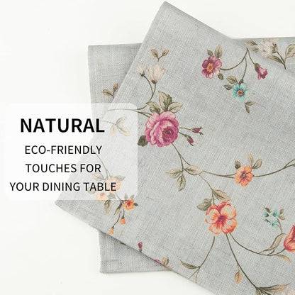QIYI Boho Placemats Set of 4, 12x18 Inch Linen Fabric Floral Place Mats for Kitchen Dinning, Farmhouse Rustic Cloth Table Mats, Washable Placemat Party Table Décor, Vintage Pink Flowers