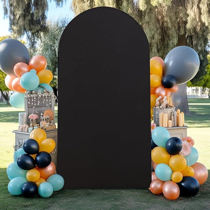 6.6FT Black Arch Backdrop Cover - Polyester Fitted Wedding Arch Stand Covers Round Top Chiara Arch Backdrop Cover for Birthday Party Banquet Photo Background Decoration