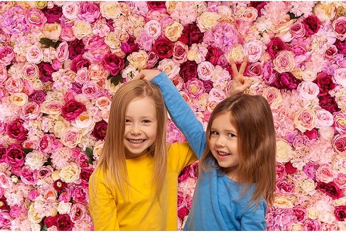 Flower Backdrop Pink Red Rose Flowers Floral Wall Photography Background Birthday Baby Shower Wedding Party Banner Anniversary Decorations Children Adults Portrait Video Studio Prop 15x10ft