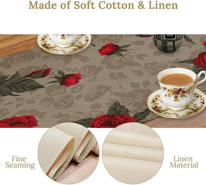 Red Rose Print Table Runner, Romantic Vintage Rose Spring Summer Dinner Runner Table Decoration for Home Kitchen Dining Holiday Wedding Party 13x90in