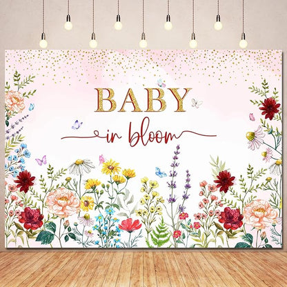 Baby in Bloom Backdrop Wildflower Baby Shower Decorations for Girl,Pink Watercolor Floral Baby in Bloom Baby Shower Party Banner Wild Flower Theme Babyshower Background Photo Booth Props 5x3ft