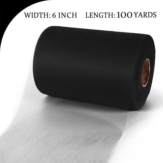 Black Tulle Mesh Ribbon 6 Inch x 100 Yards(300ft) Netting Spool Fabric Ribbon Ideal for Tutu Skirt Art Gift Wrapping Flower Bouquet Crafts Weddings Floral Arrangements