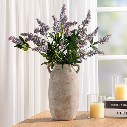 Ceramic Flower Vase 12 inch Farmhouse Rustic Vase Decorative Pottery Terracotta Tall Vases for Home Decor Table Mantle Fireplace Living Room Bathroom Wedding Centerpiece (Large-Terracota)