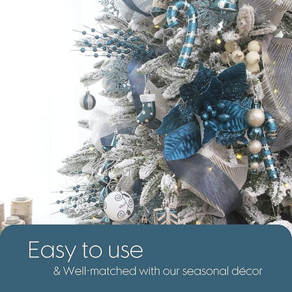 Sea Team 24-Pack Artificial Glitter Berry Stem Ornaments, Decorative Bead Sticks, Glittery Twigs, Picks, Branches for Christmas Tree, Small Vase, Holiday, Wedding, Party (17 Inches, Stone Blue)