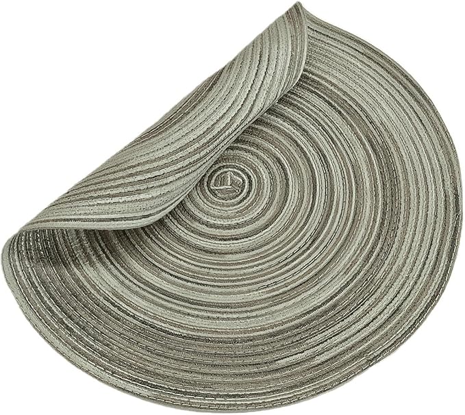 Youyi Better Lifes Round Braided Placemats Set of 8 Colorful Washable Durable Placemats Non-Slip 15 Inch Ivory-Linen Woven Table Mats for Dining Tables Holiday Party Decoration