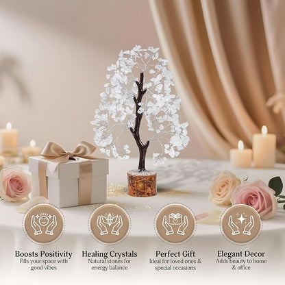 FASHIONZAADI Clear Quartz Gemstone Tree of Life - Handmade Crystal for Positive Energy, Chakra Money Tree Bonsai - Feng Shui Decor, Healing Crystals and Meditation Accessories, Spiritual Gift
