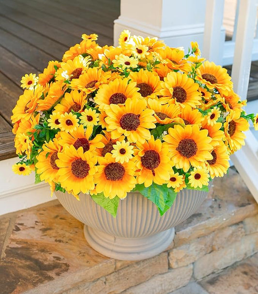 Sunflowers Artificial Flowers, 10 Bunches Fake Sunflower Artificial Flowers for Outdoors Spring Summer Decoration Look Real UV Resistant Fake Flowers for Home Porch Garden Wedding Party Office Indoor
