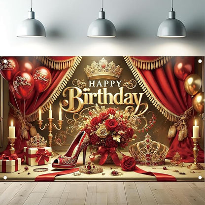 Starlit Patio Red High Heel Backdrop for Woman's Birthday Party, 71 x 43 Inch, Polyester Fabric