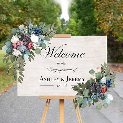 Grey White Wedding Arch Flowers, Faux Flower Swag Set of 2, Grey White Floral Swag for Wedding Arch Welcome Signs, Reception Ceremony Signs Decor