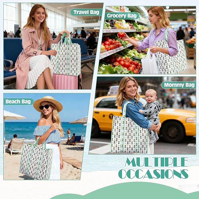 Floral Quilted Tote Bag Gifts for Women, Large Capacity Foldable Corduroy Handbags Christmas Birthday Gifts for Mom Wife Nurse, Reusable Grocery Bags for Work Shopping Travel Beach