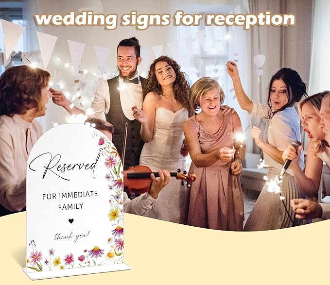 Reserved for Family Sign for Wedding Table Decor, Wild Flower Arch Acrylic Wedding Signs for Reception, Love Is In Bloom Bridal Shower Floral Engagement Party Decorations, 6x8 Inch