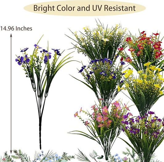 24 Bundles Fake Outdoor Wild Flowers Lifelike UV Resistant Mixed Colors Artificial Flowers for Indoor Outside Hanging Planters Garden Home Office Decor