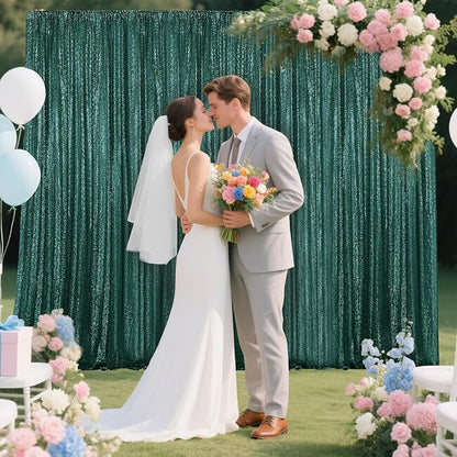 Dark Green Sequin Backdrop Curtain 4 Pieces 2FTx8FT Glitter Photography Backdrop for Party Wedding Birthday Christmas Decorations