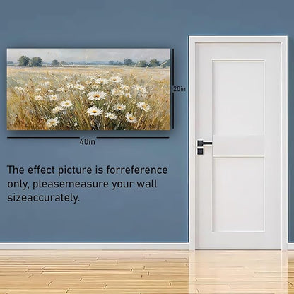 Abstract White Flower Landscape Picture Canvas Art Hanging Living Room Dining Room and bedroom,Grassland scenery Wall Art Prints Modern Style Artwork Waterproof Ready to Hang - 20x40 Inch