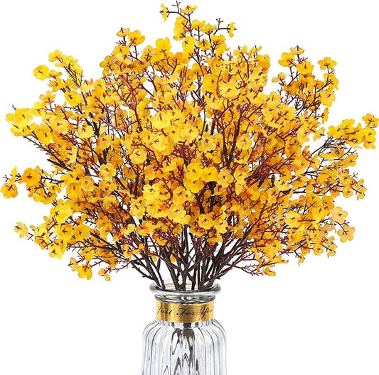 8Pcs Babys Breath Artificial Flowers, Real Touch Yellow Silk Flowers Fake Flowers for Vase Home Office Wedding Christmas Indoor Outdoor Centerpiece Table Party Decorations